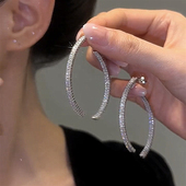 轻奢满钻高级长款 耳钉银针气质线条百搭几何弧形鱼尾耳环女耳坠潮