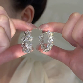 2024新款 高级感锆石花朵圈圈耳环轻奢小众设计气质夸张显脸瘦耳饰