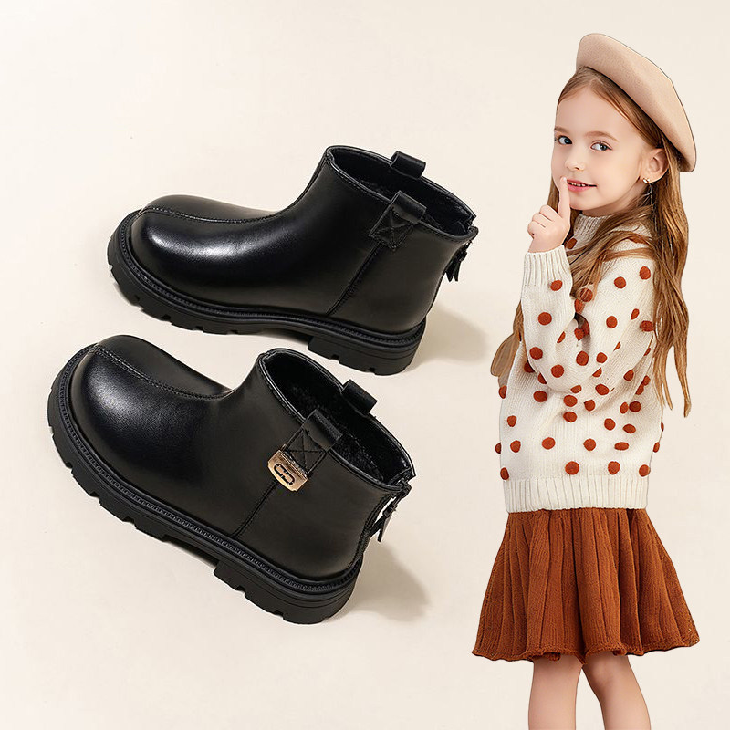 女童靴子网红爆款公主靴时尚英伦风秋冬款加绒棉靴软底儿童马丁靴