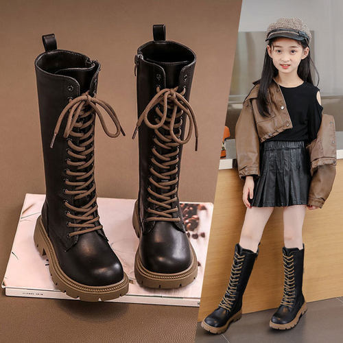 二棉高筒靴女童秋冬皮靴法式长靴
