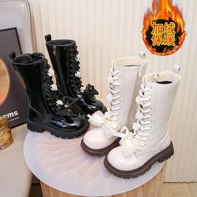 儿童靴子加绒长筒靴秋冬保暖软底