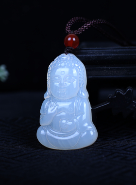天然冰透玉髓宝宝佛吊坠