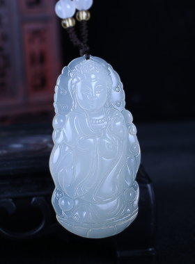 天然冰种玉髓站观音吊坠