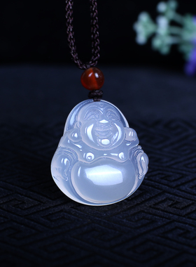 天然冰种玉髓弥勒佛吊坠女