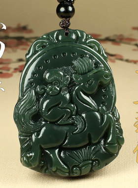 天然和田玉马上封侯吊坠