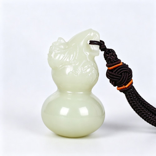 天然青白玉福禄双全手把件