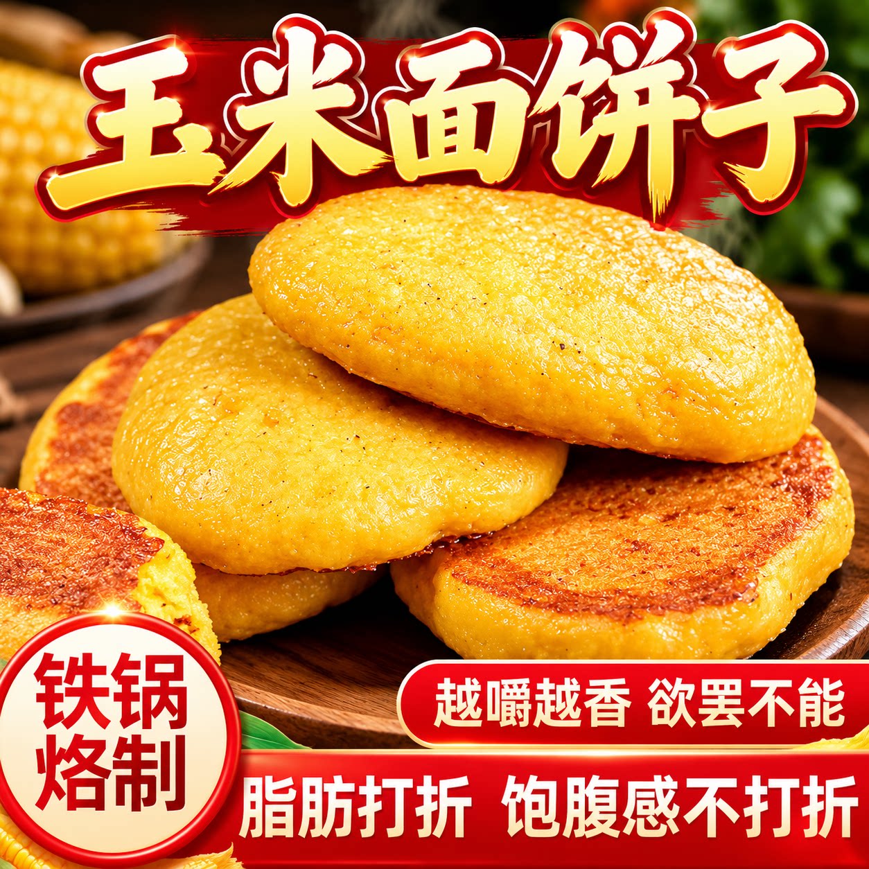 玉米锅贴饼子纯粗粮健康早餐粗粮饼五谷玉米窝头饱腹代餐主食