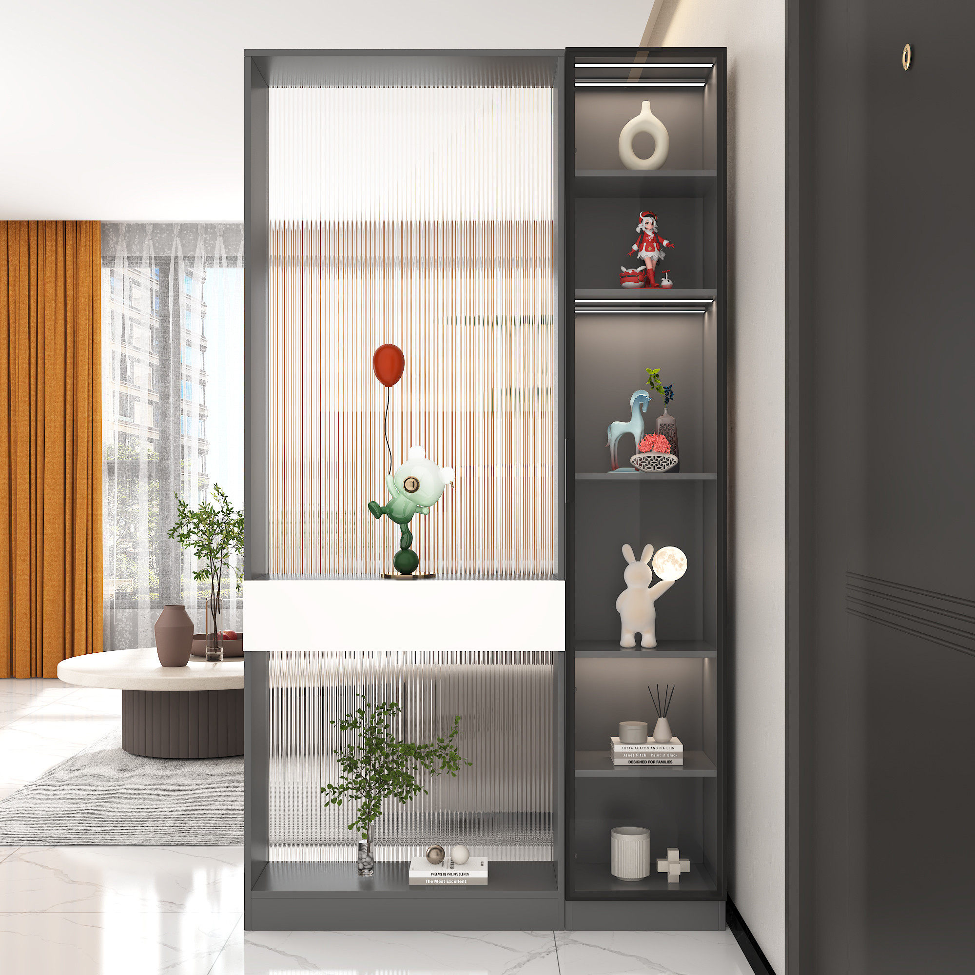 高档长虹玻璃屏风隔断柜子实木置物架客厅简约现代入户进门玄关柜