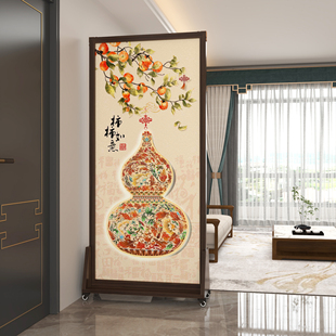 带滑轮可移动新中式高端实木折叠屏风隔断座屏玄关办公室遮挡活动