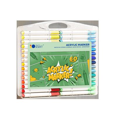 恩米marker pen跨境扁盒装单头马克笔外贸英文版可叠色丙烯马克笔