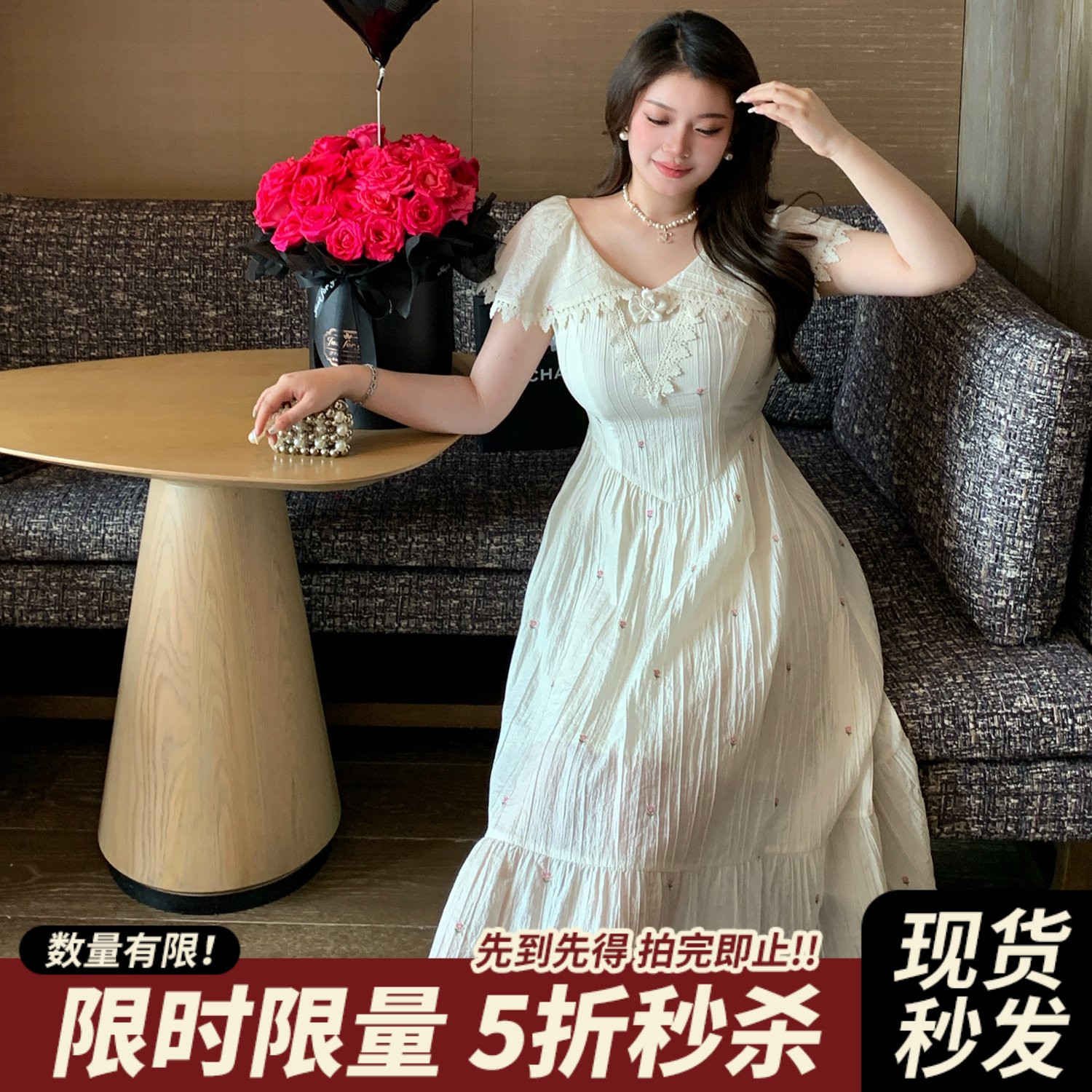 法式复古气质常规刺绣连衣裙MB