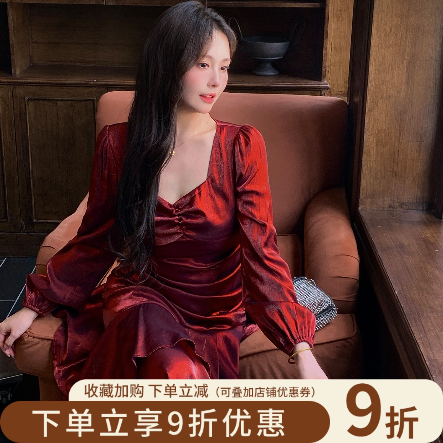 MB大码女装复古荷叶边礼服连衣裙