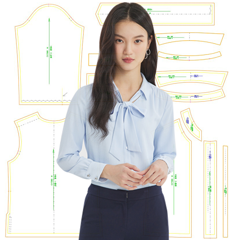 CY7060新女装衬衣纸样小众系带领百搭别致衬衫裁剪衣服的样板实物