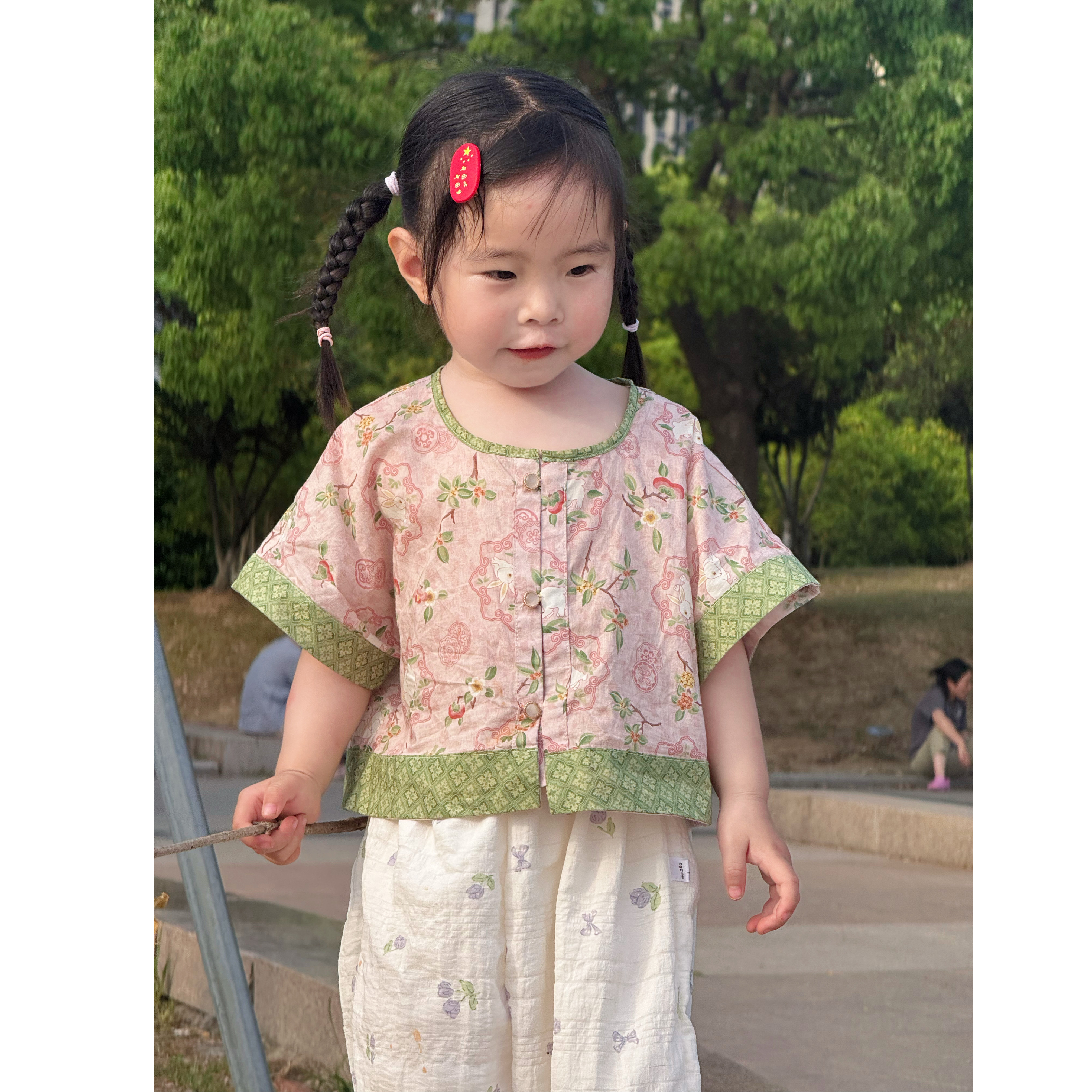 花念华  弄青梅女童汉服唐褙子圆领传统国风新中式儿童汉服古风