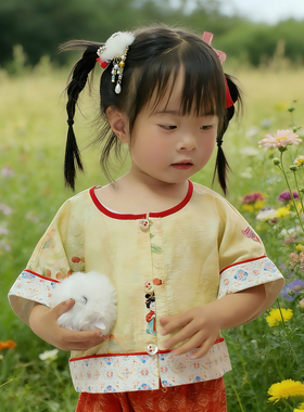 花念华 稚子乐汉服女童圆领传统唐制半臂褙子日常国风汉服套装