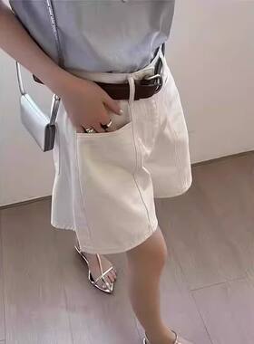 大码胖mm设计感白色牛仔短裤女夏季2025新款高腰宽松休闲阔腿热裤