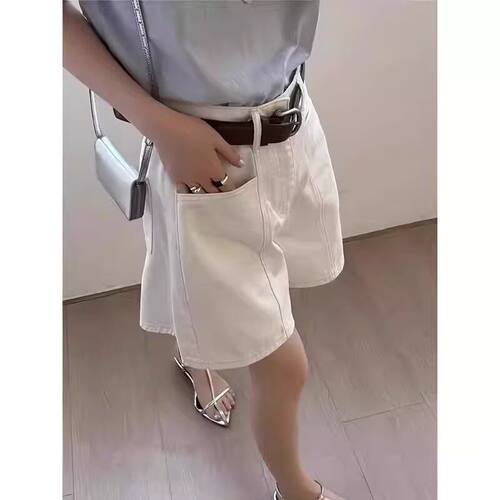 大码胖mm设计感白色牛仔短裤女夏季2025新款高腰宽松休闲阔腿热裤
