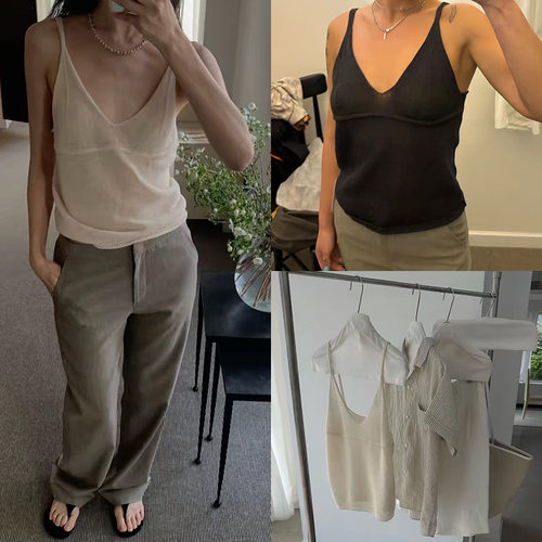 nothingwritten韩国代购26SS Lillia paper cami top V领针织背心