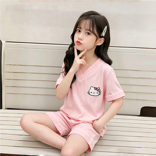 儿童睡衣薄款套装夏季女童中大童亲子女孩短袖短款套装卡通家居服