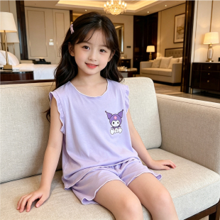 儿童睡衣夏季背心套中大童女童春秋季新款套装宝宝卡通短裤家居服