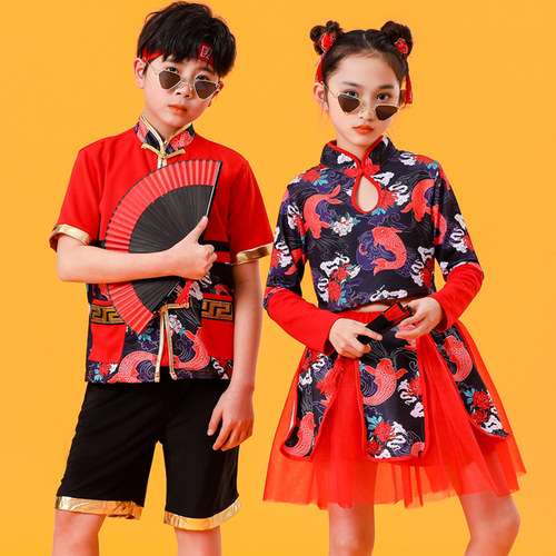 儿童啦啦队演出服国潮喜庆中国风