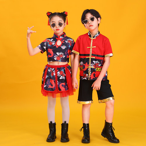 儿童国潮中国风啦啦队演出服锦鲤