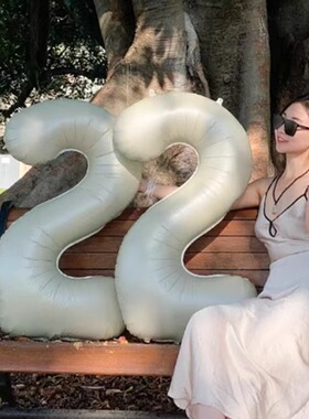 ins风40寸奶油白色数字气球18岁成人礼女生35岁生日户外拍照道具