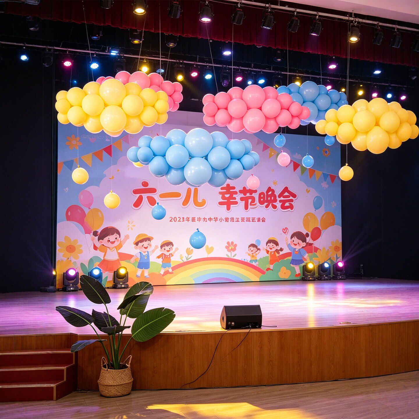 六一儿童节云朵气球马卡龙吊顶布置教室舞台装饰乳胶气球商场陈美