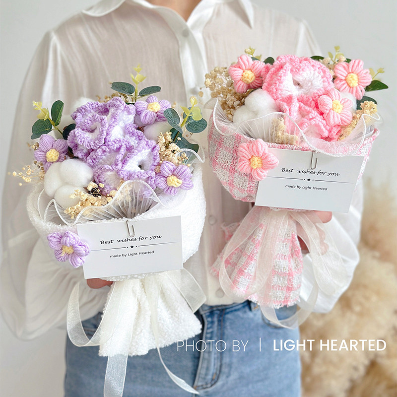 毛线花束康乃馨手工编织生日礼物