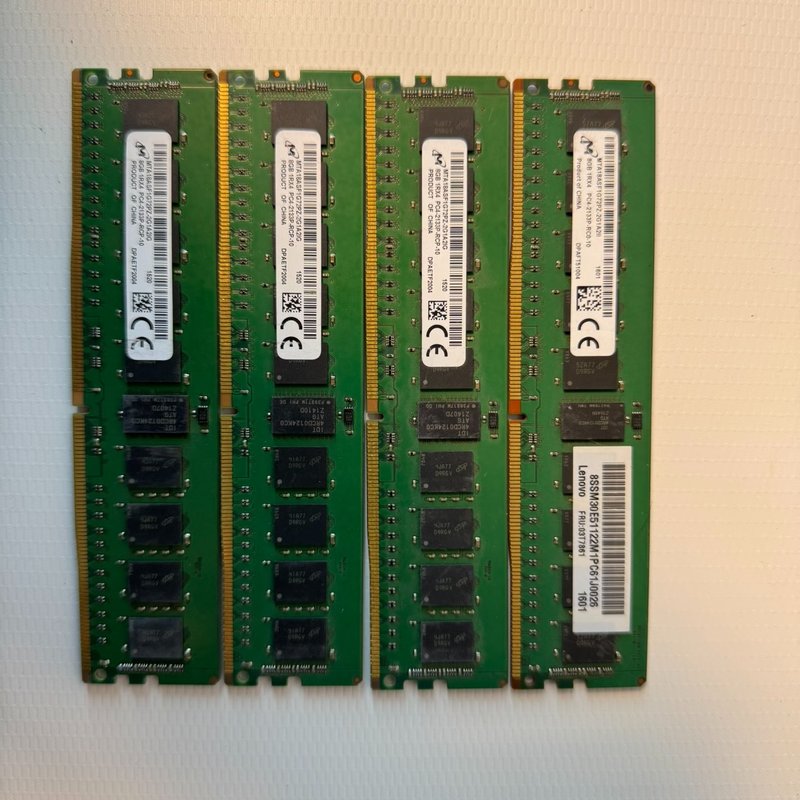 议价服务器拆下的四个镁光ddr4 8g ecc内存条 ，1R/4维修