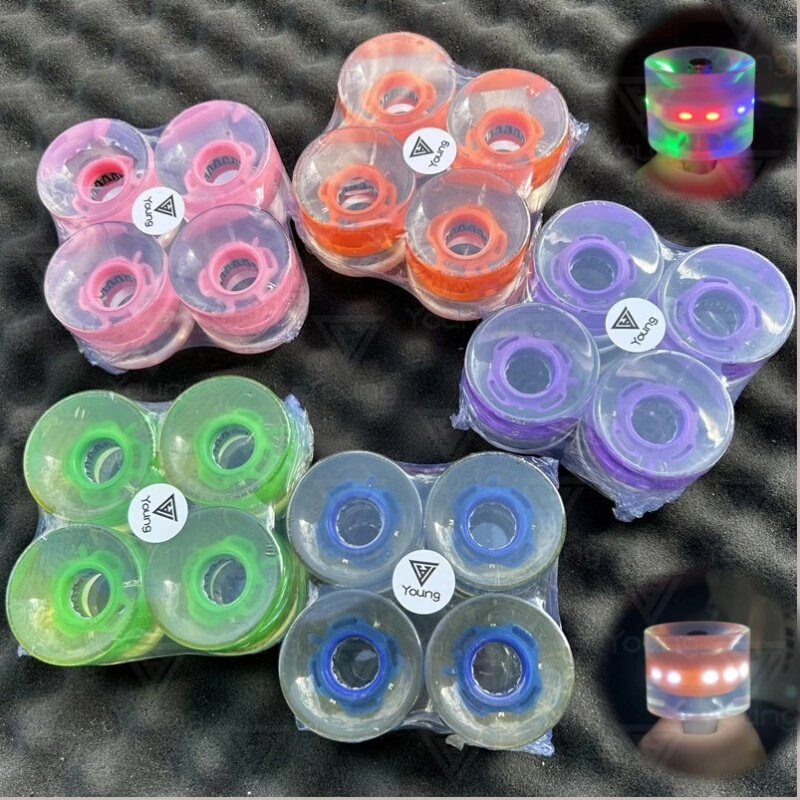 议价滑板轮子蓝色4个一组，发光款，尺寸60x45mm，硬度75A维修