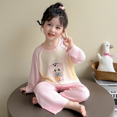 女童春秋睡衣2025新款儿童女宝宝夏季莫代尔薄款拉布布家居服套装