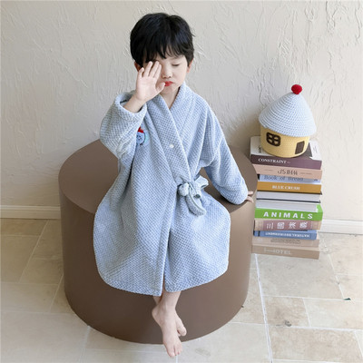 儿童睡袍法兰绒冬季新款男宝宝保暖睡衣男童秋冬珊瑚绒浴袍家居服