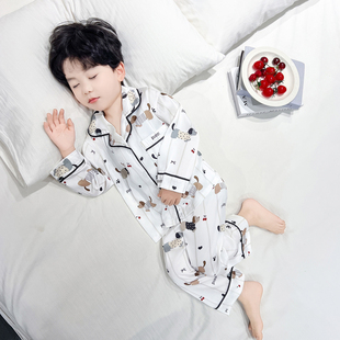 男童睡衣春秋新款男宝宝卡通可爱家居服儿童长袖长裤冰丝开衫套装