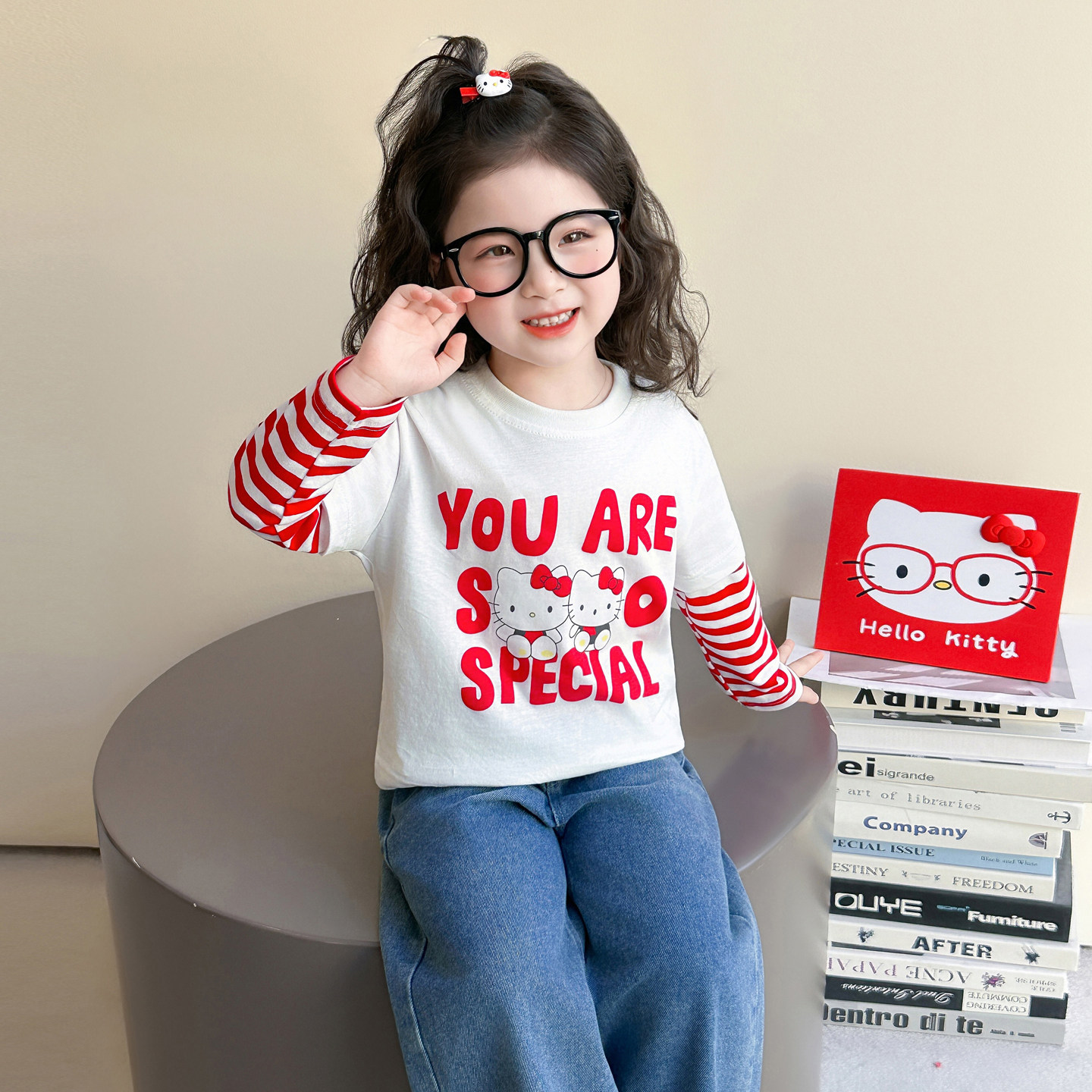 女童打底衫2026新款宝宝春秋款假两件条纹袖T恤儿童洋气百搭上衣,童装/婴儿装/亲子装,T恤,淘宝优惠券,粉丝福利购,淘宝优惠卷