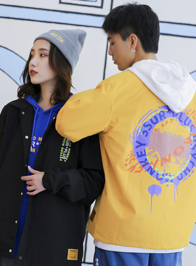 SSUR PLUS联名PCMY潮牌环球字母男女情侣装教练夹克外套BF风宽松
