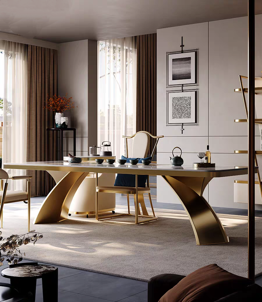 不锈钢金属组合茶几腿支撑脚架岩板奢石大理石客厅大小圆角几底座