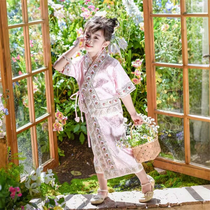 儿童汉服异域风情女童傣族公主宝宝夏季幼儿园演出套装云南泼水节