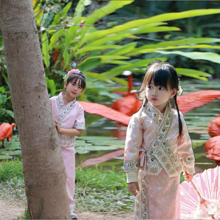秋冬 洋气民族长袖 西双版 纳服傣族女童云南旅拍摄影儿童演出服套装