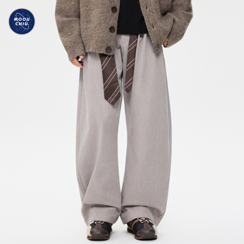 沐丘男装∣毛呢绒感美式复古老钱风弯刀厚款休闲裤男保暖宽松长裤