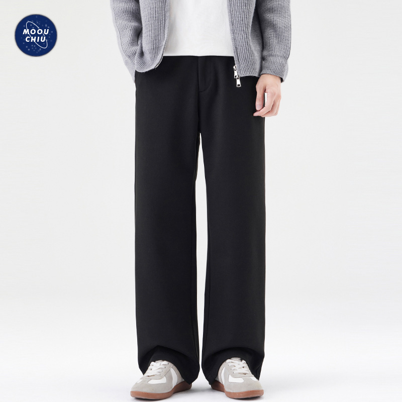 沐丘男装∣毛呢休闲西裤男士宽松直筒老钱风通勤运动保暖西装长裤