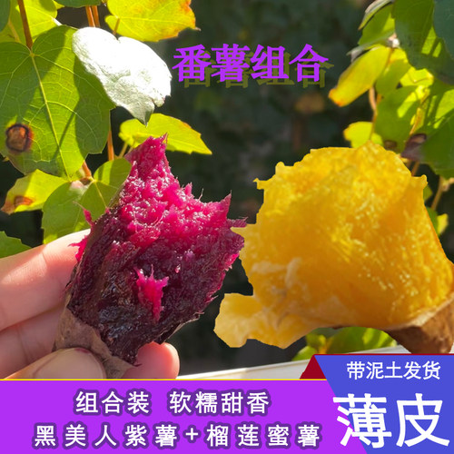 现挖新鲜榴莲蜜薯组合黑美人紫薯农家软糯香甜烤食煮蒸皆可粗粮薯