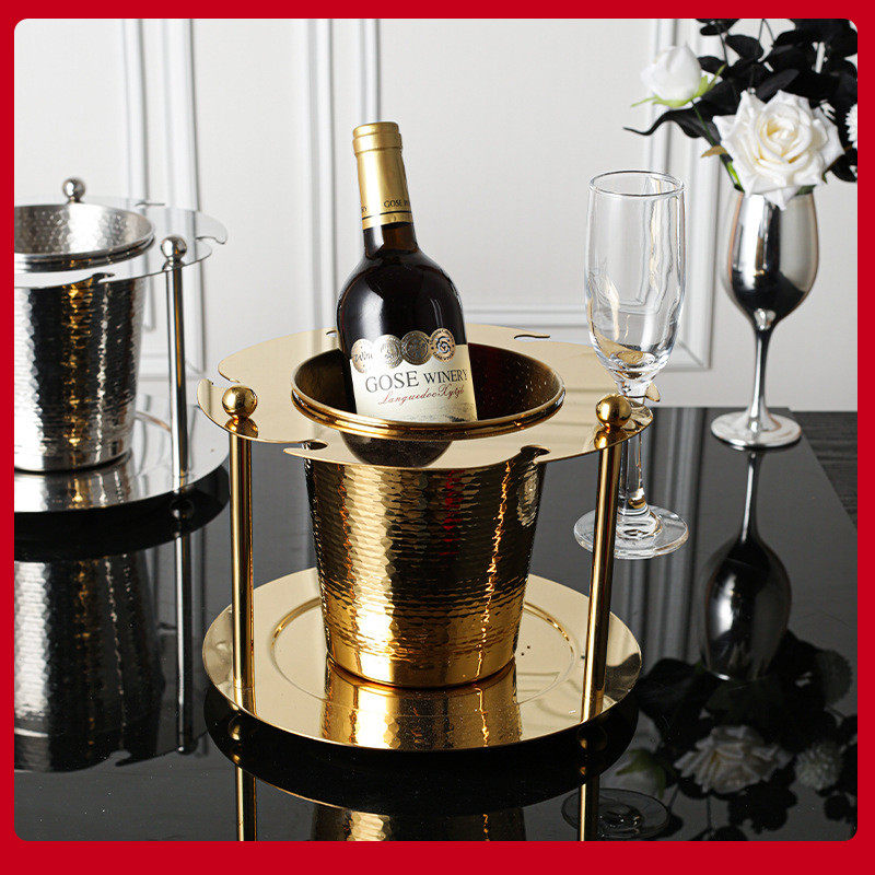 不锈钢欧式冰块桶酒杯连体一体架样板装饰摆件洋酒红酒香槟冰镇器