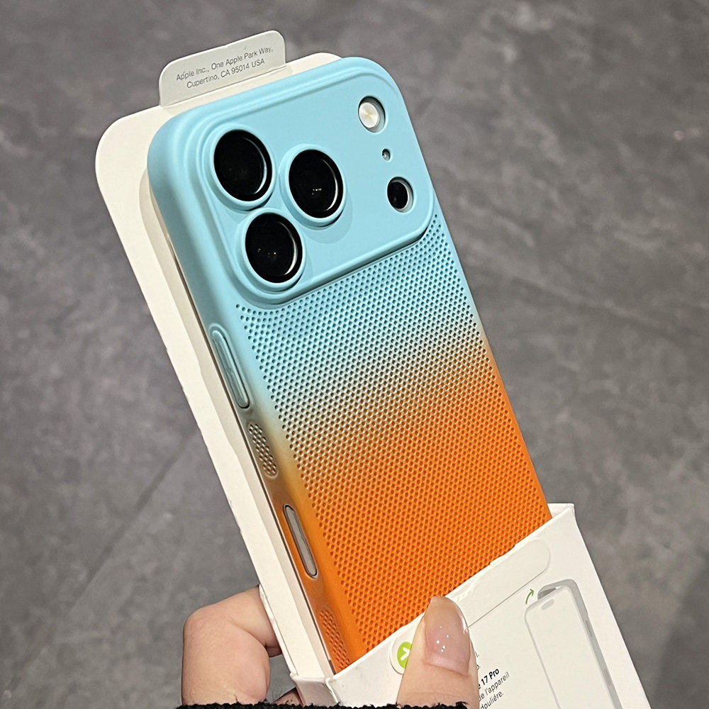 橘子海渐变散热透气网孔新款适用于iphone17promax手机壳苹果16pro情侣15全包防摔pm小众创意14晕染13防摔套