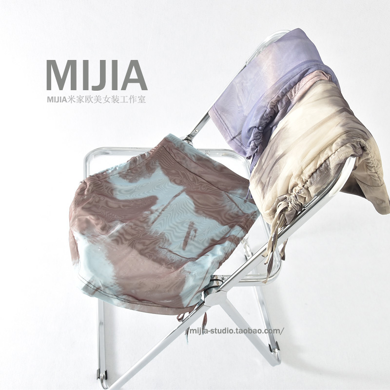 美式复古扎染抽绳网纱褶皱半身裙女高腰修身显瘦辣妹包臀a字短裙