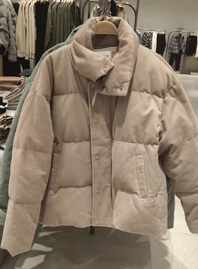 潮牌冬季新品男装复古风灯芯绒休闲宽松面包羽绒服 ML41R1KF2000