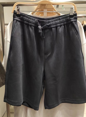 2025夏季新款男装时尚简约基础纯色松紧腰抽绳五分短裤UML640035