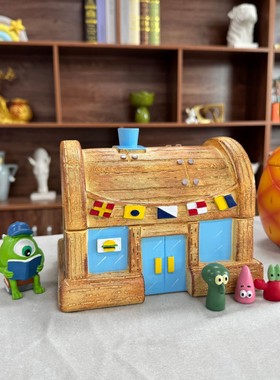 海绵宝宝蟹堡王纸巾盒收纳盒卡通可爱树脂书桌餐桌桌面摆件礼物