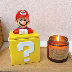 超级玛丽首饰盒卡通桌面摆件可爱马里奥问号罐戒指项链小号收纳盒