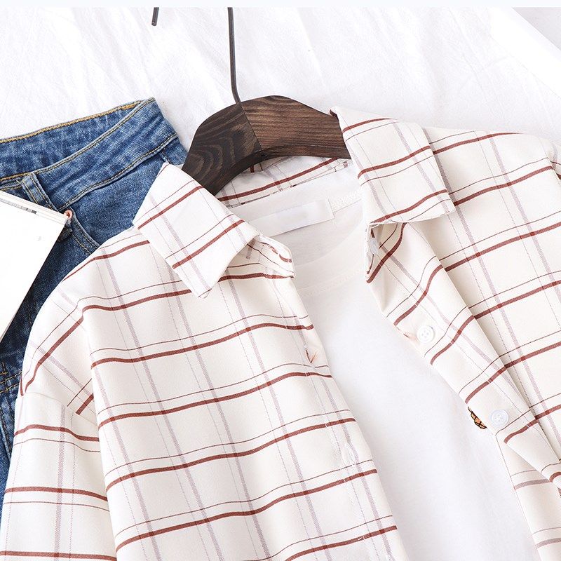 格仔衬衫女宽松韩版红色格子衬衫女宽松韩版学生小清新款雪纺衬衣在类目 女装/女士精品, 衬衫中 - 来自Buy2taobao.com提供专业的淘宝代购服务